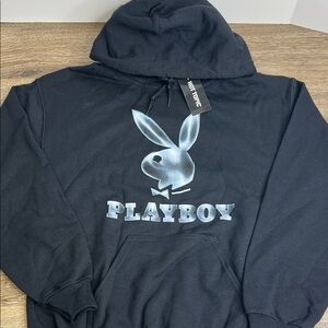 Playboy Black Pullover Hoodie – Metallic Bunny Logo | Size Small | NWT